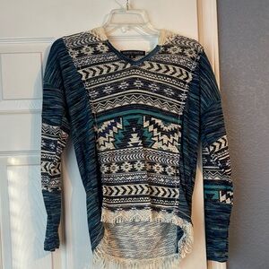 Almost Famous Blue and Cream Patterned Hoodie